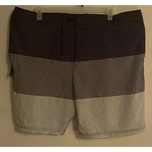 George Mens Black Gray Striped‎ Board Shorts Swim Trunks Lined 3XL 48-50